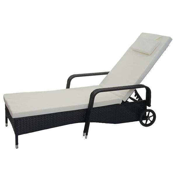 Mendler poly rotan ligstoel Carrara, relaxligstoel, tuinligstoel, aluminium, antraciet, beige kussens, 76172