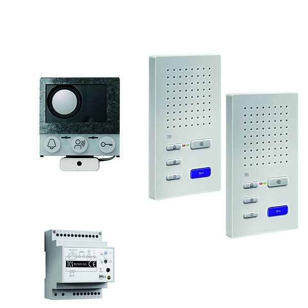 TCS audio:pack installatie voor 2 woonunits, met ingebouwde luidspreker ASI12000 + 3x handsfree speaker ISW3030 + control unit BVS20, PAIF020/004