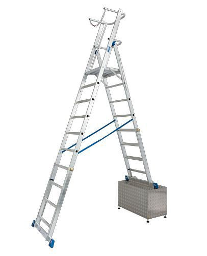 Krause telescopische platformladder, aluminium met groot staplatform, in hoogte verstelbaar, 8-10 sporten, 257471