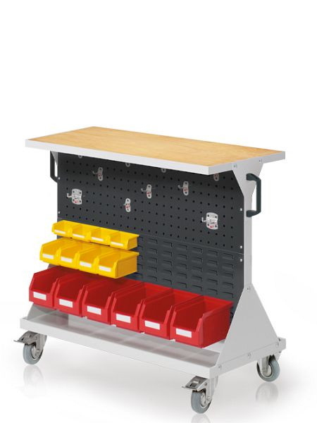 Bedrunka+Hirth RasterMobil® trolley - maat 2, afmetingen: 1000 x 500 x 890 mm, 1 x legbord van plaatstaal, 30 mm dik multiplex paneel, 04.43.1016