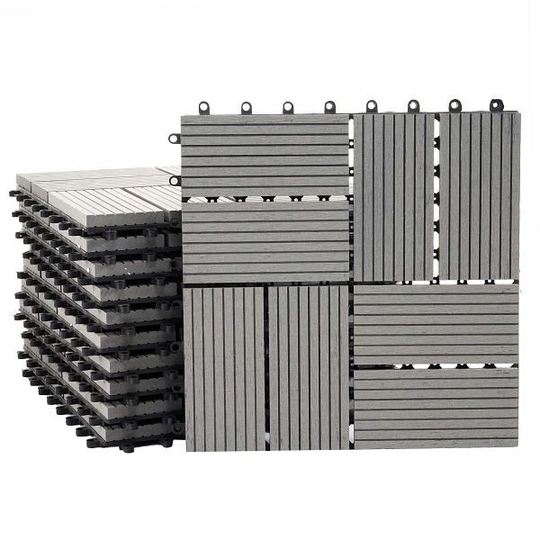 Mendler WPC vloertegel Rhone, houtlook balkon/terras, 11x elk 30x30cm = 1m², Premium, grijze vierkanten, 65110
