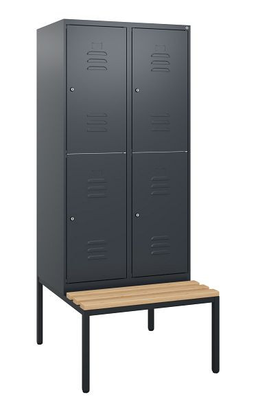 C+P dubbeldekskast Classic PLUS, 2 compartimenten, 1950x800x815mm, 7016/7016, cilindersloten, beukenhouten zitlatten, zitting, 0803505-22 S10036