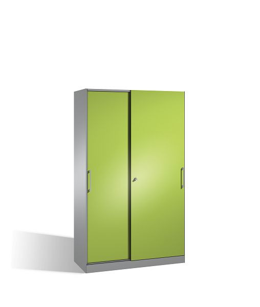 C+P schuifdeurkast Asisto, H1980xB1200xD435mm, kleur: wit aluminium / virid green, beugelgreep, 5 niveaus, 142001-000 S10105