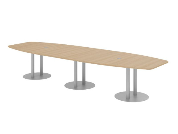 Hammerbacher vergadertafel KT40S, 400 x 130 cm, blad: eikenhout, 25 mm dik, met drie zilveren kolompoten, 7,6/70 cm, werkhoogte 74 cm, VKT40S/E/S