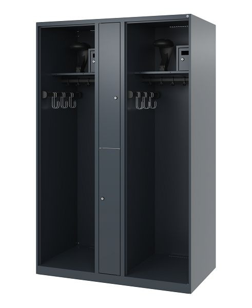 C+P brandweerkast Evolo, model MAXI, 2 compartimenten, H1850B1200T600 mm, antraciet, helmhouder, 0496315-020 S10004
