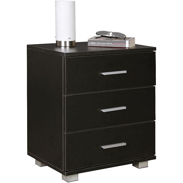 Wohnling nachtconsole NINA modern hout met 3 laden zwart, 45 x 54 x 34 cm, WL5.150