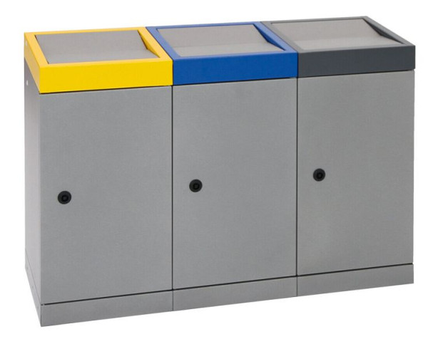 stumpf afvalscheiding ProTec-Plus, drievoudig station, grijze aluminium structuur / 1003, 5010, 7016, verzinkte binnenemmer, volume: 3x70 liter, 607-070-0-2-030