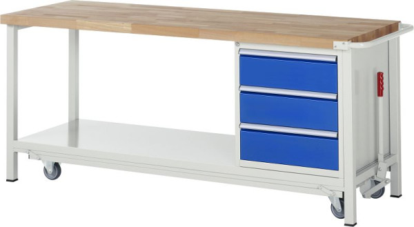 RAU werkbank met neerlaatbaar onderstel serie 8000, 3 x laden, 2000x880x700 mm, 05-8157A6-207B4F.11