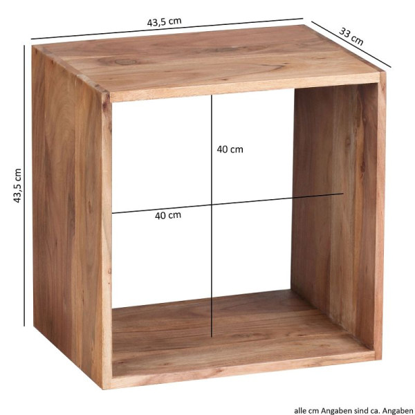 Wohnling staande plank MUMBAI massief acaciahout 43,5 cm, kubusontwerp, natuurproduct, landhuisstijl, WL1.559