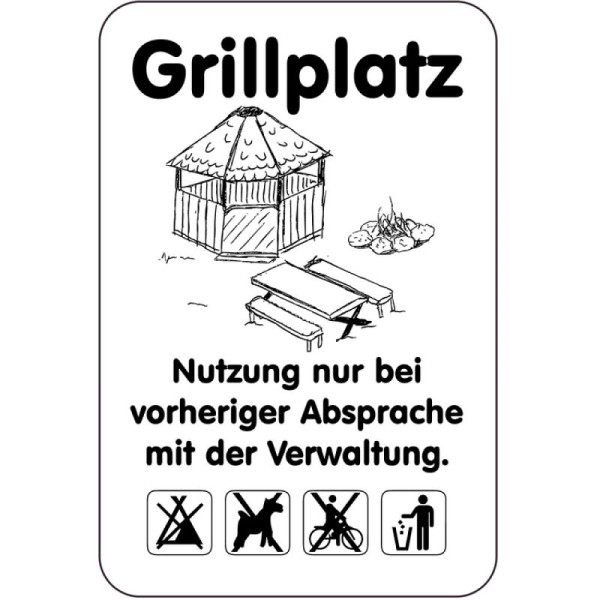 Stone HGS speciaal bord, barbecueplek, alleen gebruiken na voorafgaande toestemming van de administratie, 400 x 600 mm, tekst: zwart, 15032