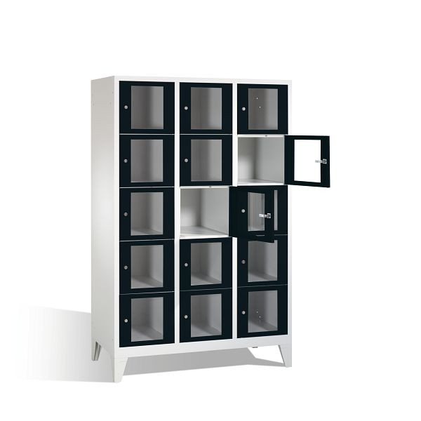C+P lockerkast Classic, H1850xB1200xD500mm, kleur: lichtgrijs / zwartgrijs, 8010A325 S10005