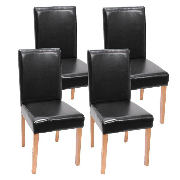 Mendler set van 4 eetkamerstoelen stoel keukenstoel Littau, kunstleer, zwarte lichte poten, 28652