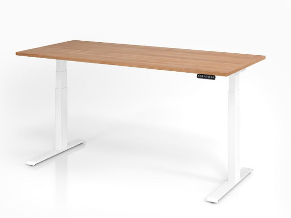 Hammerbacher bureau XDKB19, 180 x 80 cm, blad: walnoot, 25 mm dik, ABS dikke rand, rechthoekige vorm, wit, VXDKB19/N/W