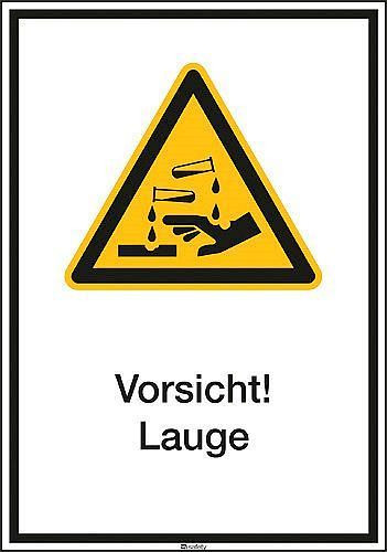 DENIOS combinatiebord "Caution Lye", ISO 7010, aluminium, 130 x 185 mm, 10 stuks, 266756