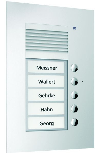 TCS audio voordeurstation serie PUK 5 belknoppen (rechts uitgelijnd), 1-koloms, UP zilver, PUK05/1-EN