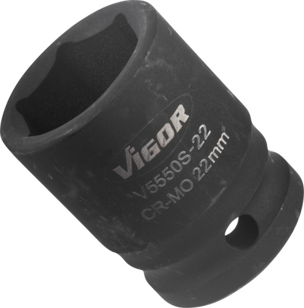 VIGOR slagmoersleuteldop, kort, hol vierkant 12,5 mm (1/2 inch), buitenzeskantprofiel, 22 mm, V5550S-22