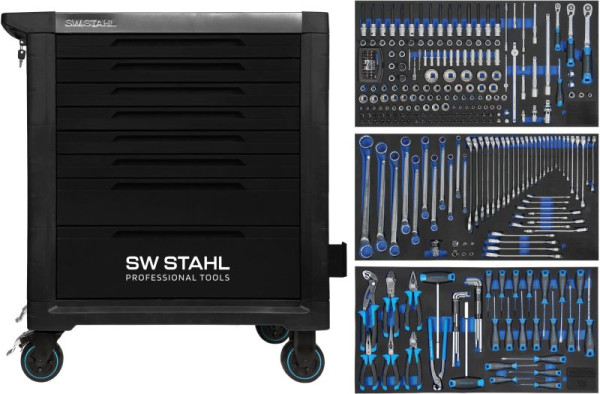 SW-Stahl professionele werkplaatswagen TT802, zwart, uitgerust, 304 delig, Z3209