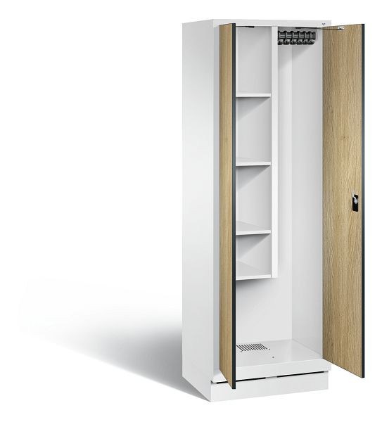 C+P reinigingsmiddelenkast Evolo, H1800xB610xD500mm, kleur: verkeerswit / decor eiken Sereno, 48120-00 S10180