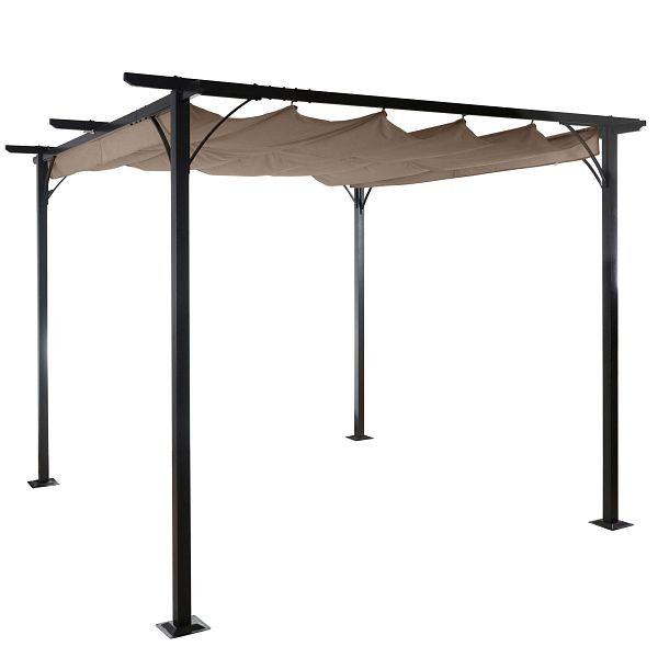 Mendler Pergola HWC-C42, tuinpaviljoen, stabiel frame 6cm + schuifdak, 3,5x3,5m taupebruin, 49981