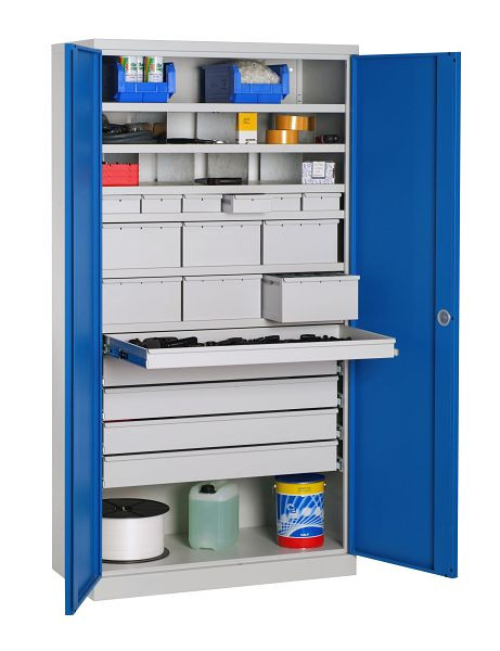 SOFAME ingerichte werkplaatskast 1000x500x1950mm, 6 laden + 6 laden + 1 lade + 4 laden + 6 planken, hemelsblauw, W030090030GCBI