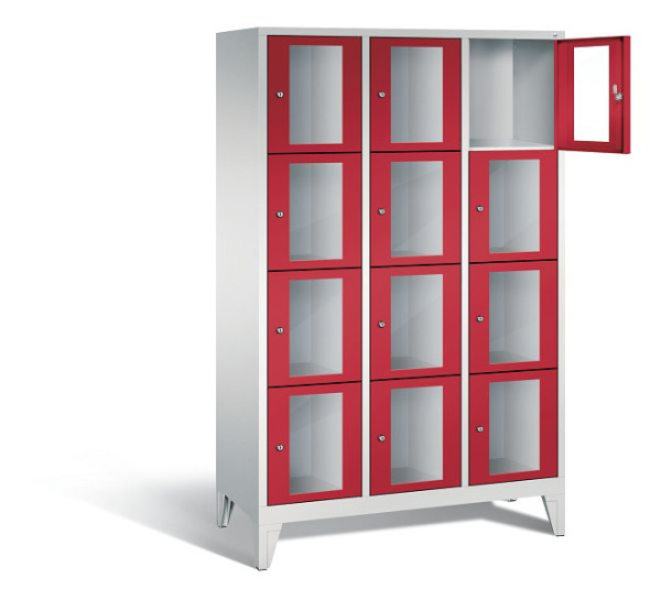 C+P lockerkast Classic, H1850xB1200xD500mm, kleur: lichtgrijs / vuurrood, 8010A324 S10022