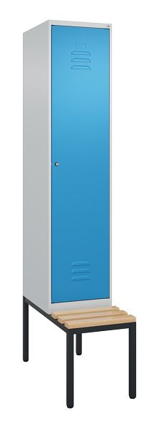 C+P luierkastje Classic PLUS met middenwand, bank, 2120x400x815mm, 7035/5012, cilinderslot, beuken zitlat, 0800507-12F S10048