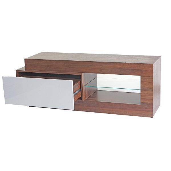 Mendler TV meubel HWC-B51, TV meubel lowboard kast, 3D structuur walnoot look hoogglans 55x150x47cm, 61097+61098