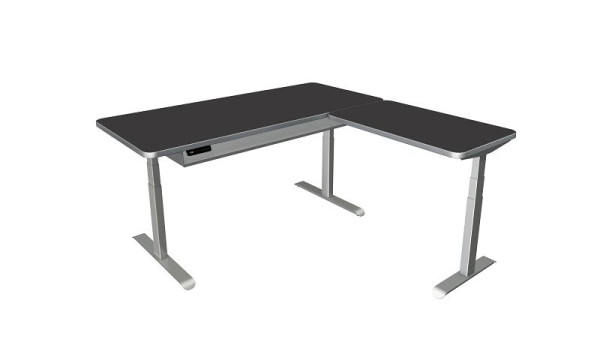 Kerkmann sta-/zittafel Move 4 Premium, B 1800 x D 800 mm, met aanbouwelement 1000 x 600 mm, elektrisch in hoogte verstelbaar van 620-1270 mm, antraciet, 10321313