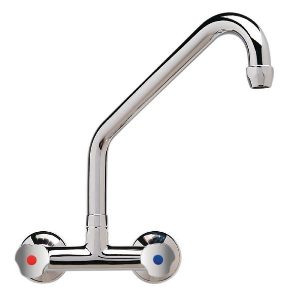 Gastro M professionele duoblok mengkraan voor wandmontage met draaiknoppen en hoge uitloop 30cm, DY394