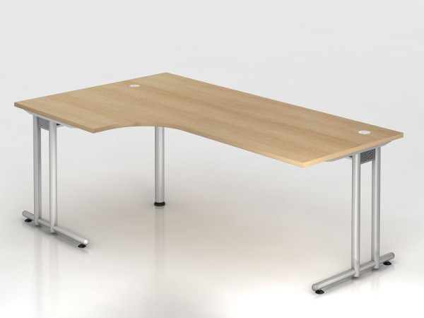 Hammerbacher hoektafel C-poot 200x120cm 90° eiken/zilver, hoekvorm 90°, horizontale kabelgoot, werkhoogte 72 cm, VNS82/E/S