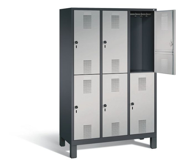 C+P locker, dubbellaags Evolo, H1850xB1200xD500mm, kleur: zwart-grijs/wit aluminium, 48310-32 S10021