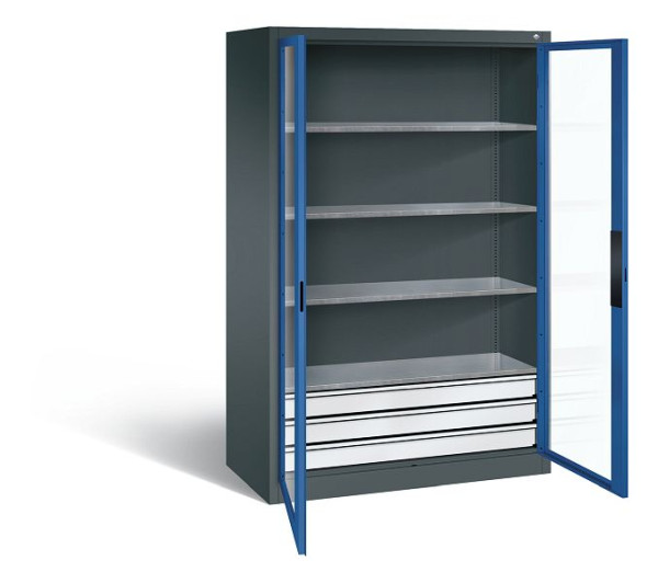 C+P gereedschapskast Acurado, H1950xB1200xD600mm, kleur: antracietgrijs / gentiaanblauw, verzonken handgreep, 8932-5532 S10000