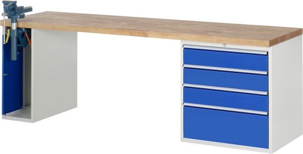 RAU werkbank serie 7000 - modulair ontwerp, 2 onderbouwcontainers (1x bankschroef, 4x lade), 2500x840x700 mm, 03-7610A2-257B4S.11