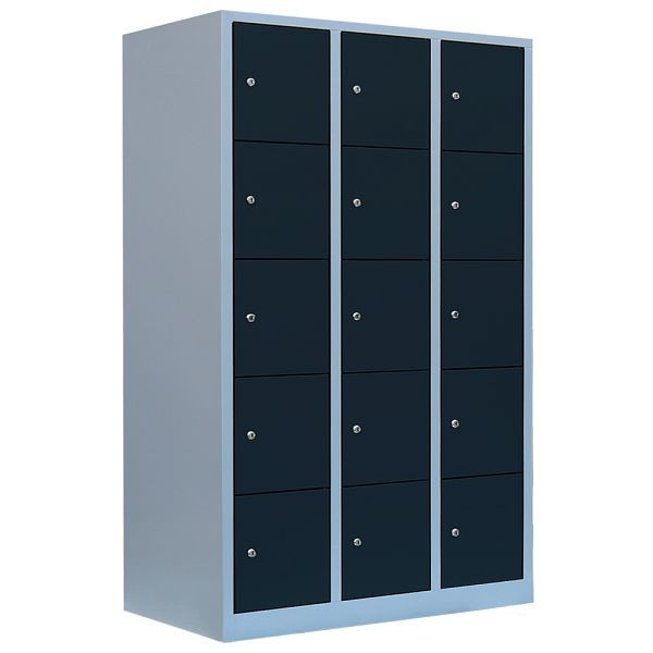 Lüllmann lockerkast, 3 compartimenten, 15 compartimenten, 1800 x 1185 x 500 mm, lichtgrijs/antraciet, 523538