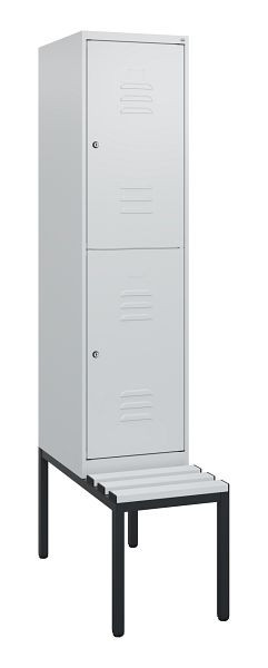 C+P dubbeldekskast Classic PLUS, 1950x400x815mm, 7035/7035, cilindersloten, met bank eronder, 0803505-12 S10084