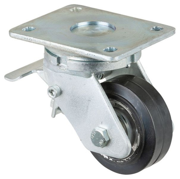BS Wielen Zwaarlastwiel met wiel/rem, breedte 40 mm, Ø100 mm, tot 150 kg, zwarte elastische banden, aluminium behuizing, kogellagers, RR120.B80.101