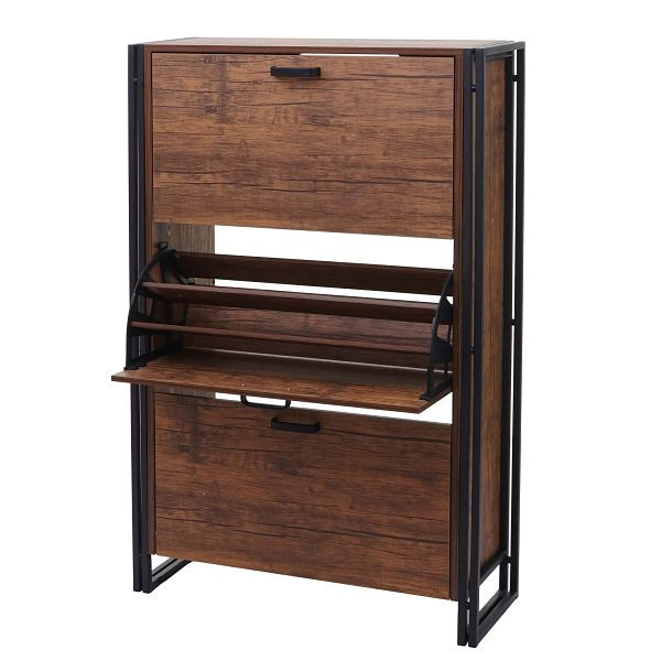 Mendler schoenenkipper HWC-A27, schoenenkast schoenenrek, 122x77x29cm 3D structuur 3 kleppen, wild eiken look, 71377