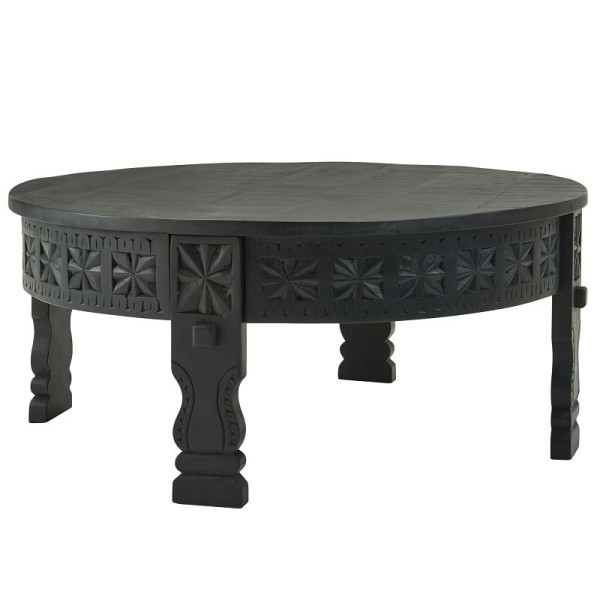 Wohnling Design salontafel 80x36x80 cm mango massief hout rond zwart, WL6.350