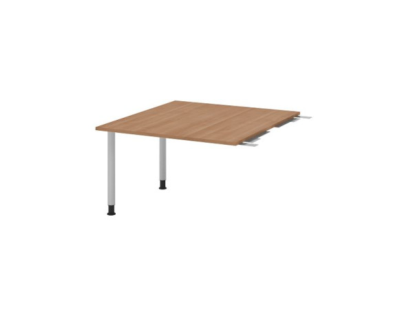 Hammerbacher koppelplaat VKT, kleur tafelblad: walnoot, blad: 1200 x 1300 x 25 mm, ronde buisbasis zilver, werkhoogte: 720 - 740 mm, VKT12C/N/S