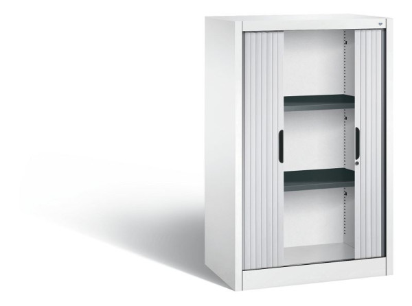 C+P dressoir met rolluik Omnispace, H1230xB800xD420mm, kleur: verkeerswit/wit aluminium, verzonken greep, 3 niveaus, 3231-00 S10159