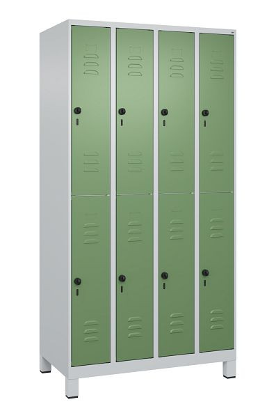 C+P Doppelstöckiger Spind Classic PLUS, Füße, 4 Abteile, 1950x1000x500mm, 7035/6011, 080310-49 S10006