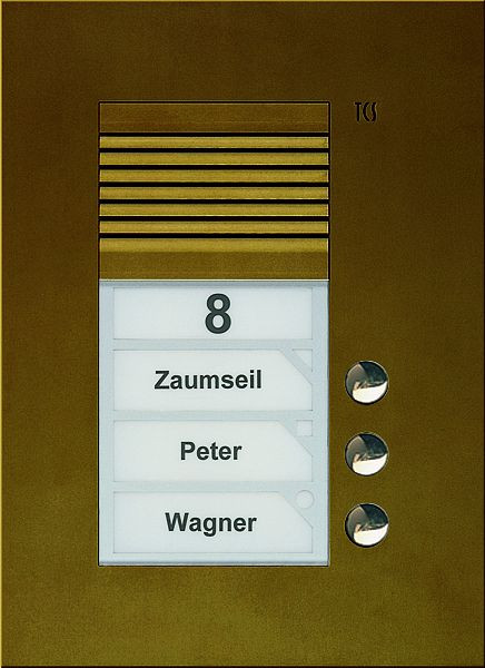 TCS audio voordeurstation serie PUK 3 belknoppen (rechts uitgelijnd), 1-koloms, UP brons, PUK03/1-EB