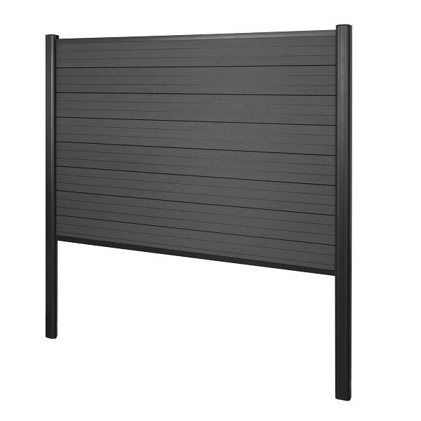 Mendler WPC inkijkscherm Sarthe, schutting windscherm, aluminium paal voor inbetonneren, basiselement, 190cm antraciet, 2x65140+76233+76236+76260