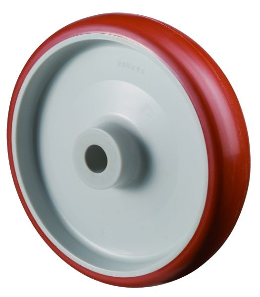 BS Rollen polyurethaan wiel, wielbreedte 28 mm, wiel-Ø 80 mm, draagvermogen 100 kg, loopvlak polyurethaan rood, glijlager, VE 8 stuks, B26.080