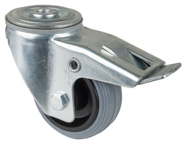 BS rollen transportrol met rem, breedte 35 mm, Ø80 mm, tot 50 kg, grijs rubberen loopvlak, rollager, VE 4 stuks, L121.B46.080