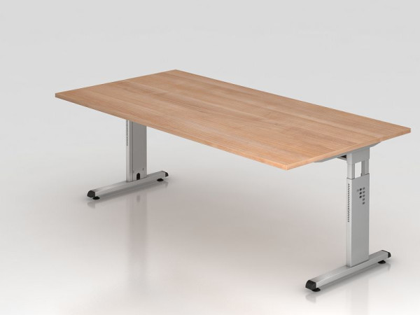 Hammerbacher bureau C-poot 200x100cm walnoot/zilver, werkhoogte 65-85 cm, VOS2E/N/S