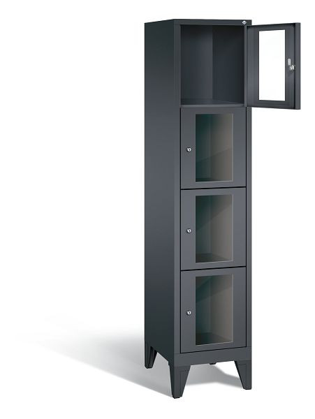 C+P lockerkast Classic, H1850xB420xD500mm, kleur: zwart-grijs, 4 vakken, 8010A124 S10014