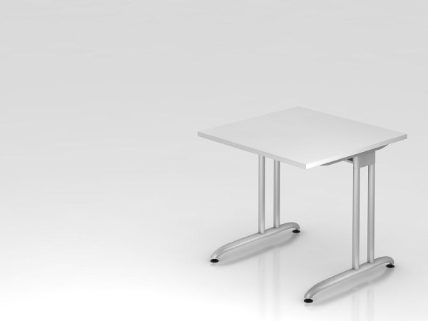 Hammerbacher bureau C-poot 80x80cm wit, horizontale kabelgoot, werkhoogte 72 cm, VBS08/W/S