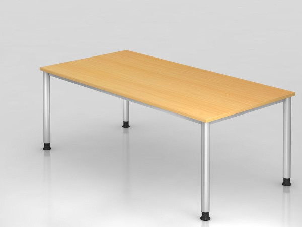 Hammerbacher bureau 4 voet rond 200x100cm beuken/zilver, rechthoekige vorm, VHS2E/6/S