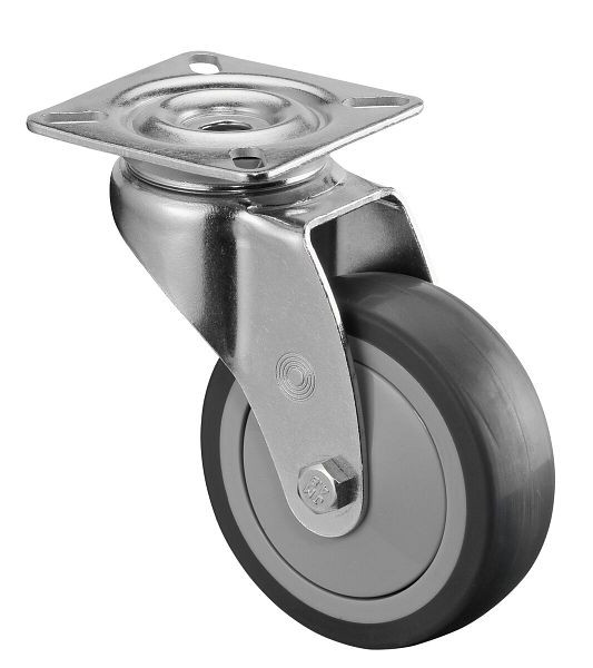 BS rollen apparatenrol, plaat, wielbreedte 25 mm, wiel-Ø 75 mm, draagvermogen 60 kg, grijs rubberen loopvlak, kogellager, VE 8 stuks, A300.A85.075